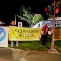 Protesters outside Vandenberg Space Force Base in Southern California. 