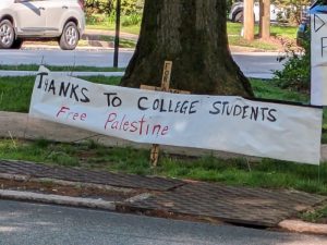 college campus protest sign